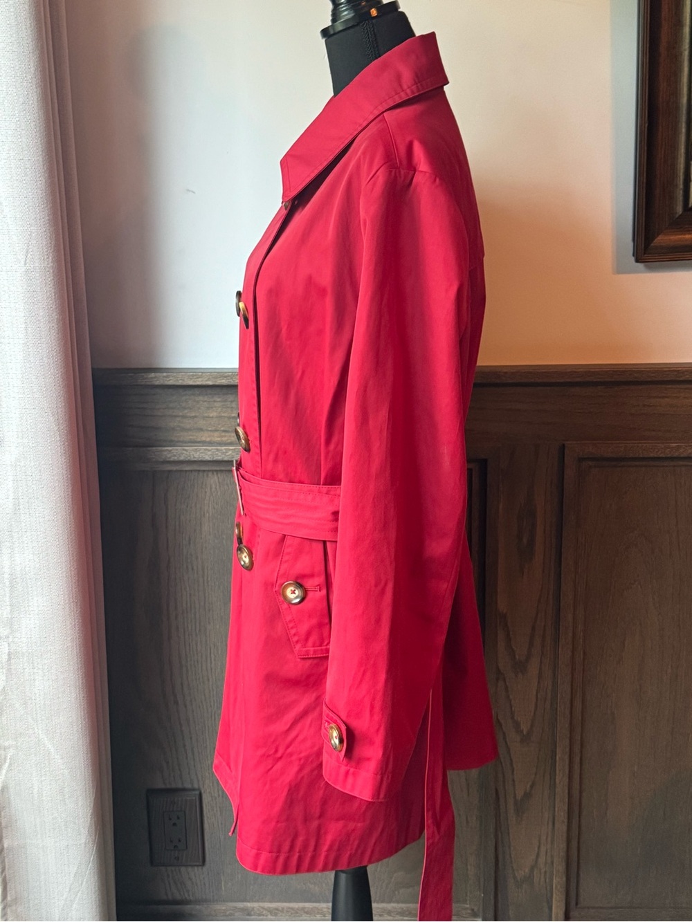 London Fog Red Double-Breasted Trench Coat with Belt xl - Picture 4 of 7